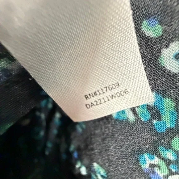 Downeast Floral Mini Dress Black Blue Tie Neck XL Cottagecore Modest Casual - Picture 5 of 7